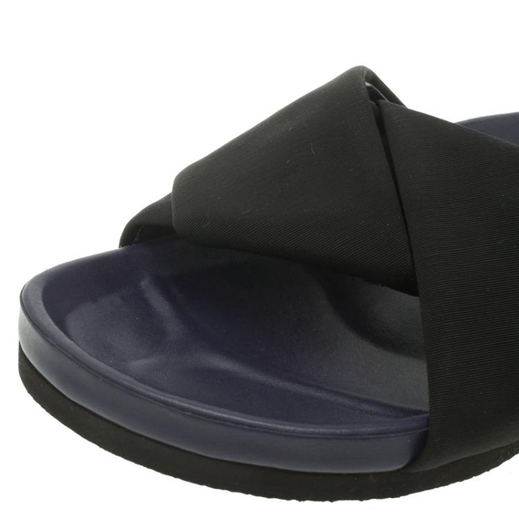 Pre Owned Celine Black Crepe Satin Flat Sandals Size 37