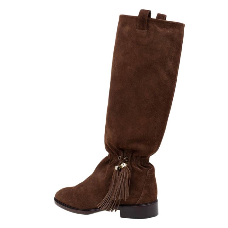 Pre Owned Celine Brown Suede Tassel Knee Boots Size 36.5