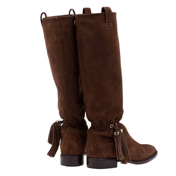 Pre Owned Celine Brown Suede Tassel Knee Boots Size 36.5