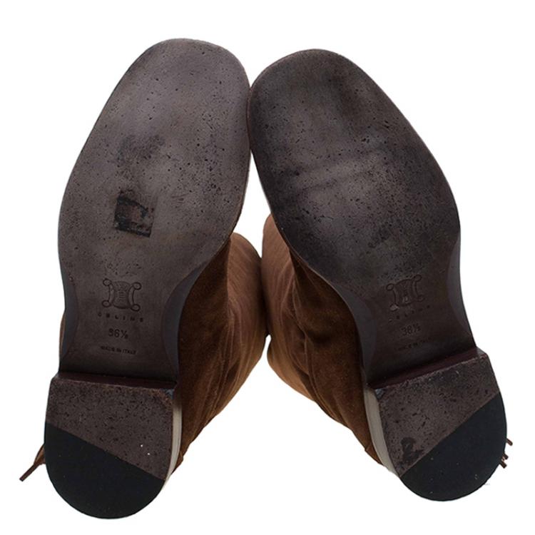 Pre Owned Celine Brown Suede Tassel Knee Boots Size 36.5