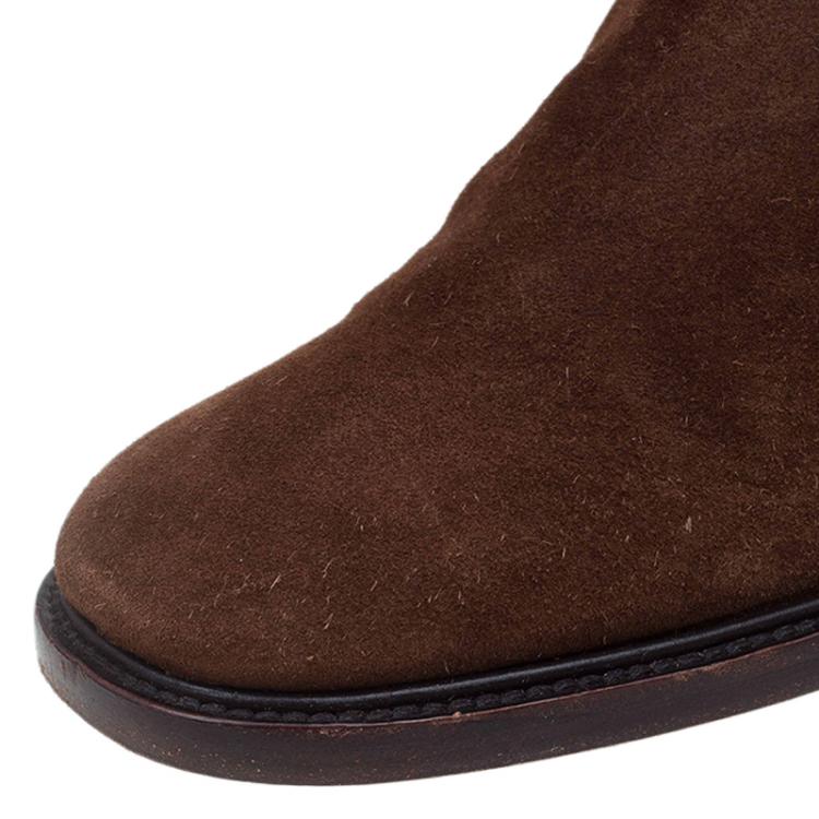 Pre Owned Celine Brown Suede Tassel Knee Boots Size 36.5