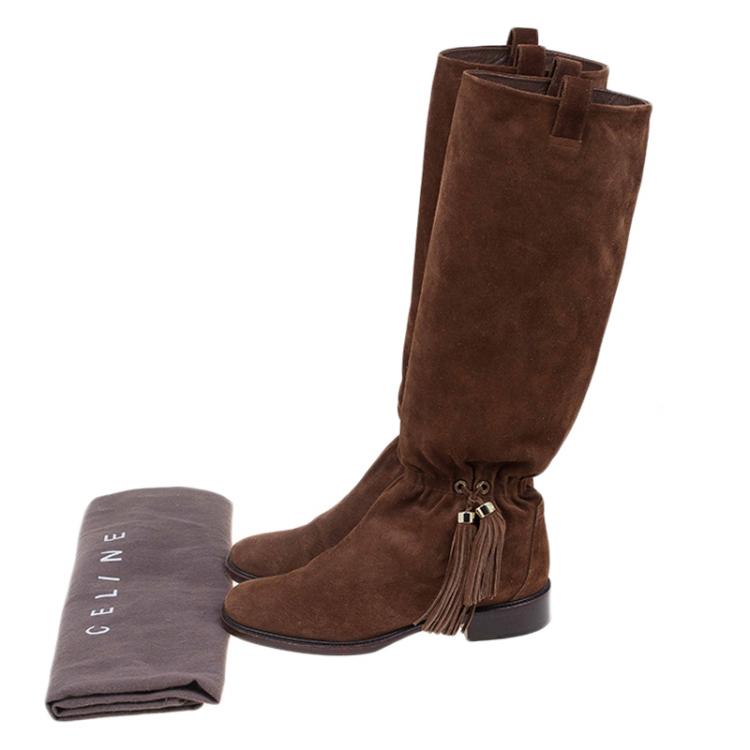 Pre Owned Celine Brown Suede Tassel Knee Boots Size 36.5