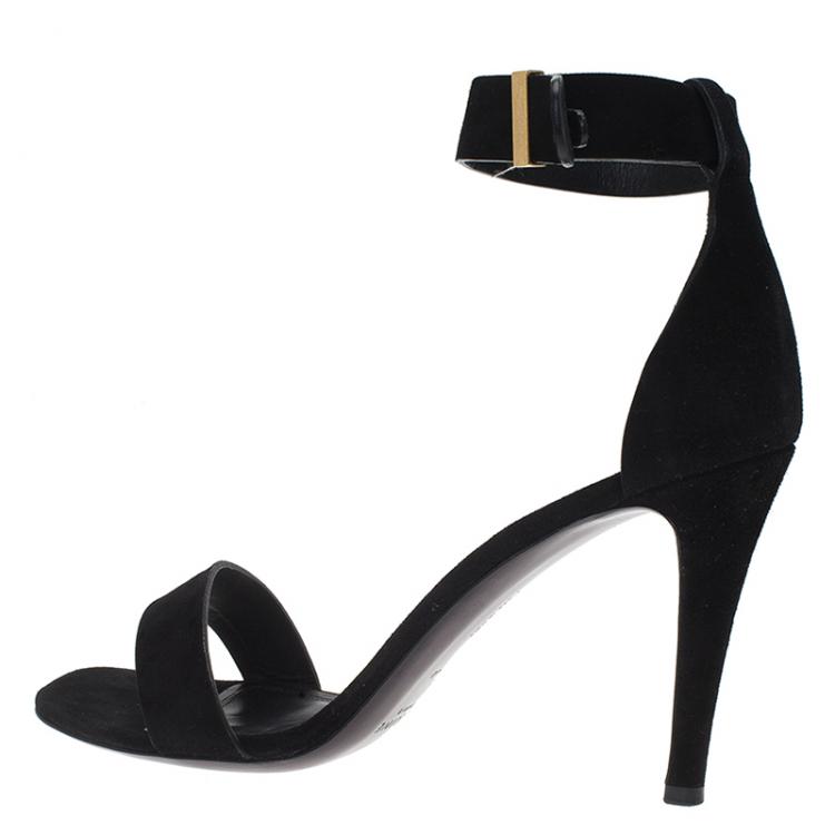 Pre Owned Celine Black Suede Ankle Strap Sandals Size 40
