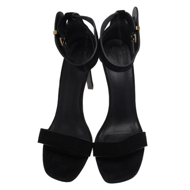 Pre Owned Celine Black Suede Ankle Strap Sandals Size 39