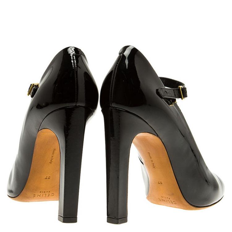 Pre Owned Celine Black Patent Mary Jane Pumps Size 37