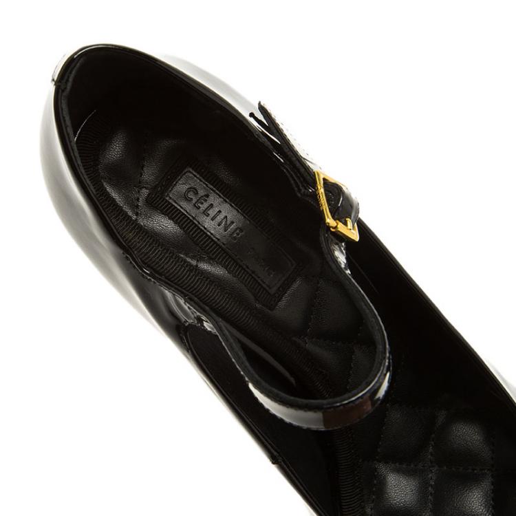 Pre Owned Celine Black Patent Mary Jane Pumps Size 37