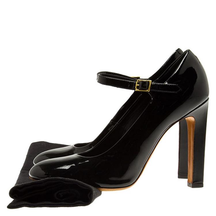 Pre Owned Celine Black Patent Mary Jane Pumps Size 37