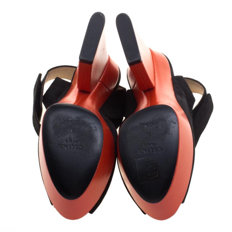 Pre Owned Celine Two Tone Suede Ankle Twist Slingback Platform Sandals Size 38