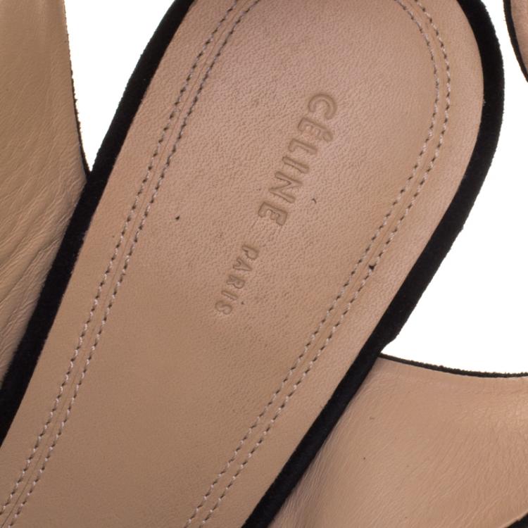 Pre Owned Celine Two Tone Suede Ankle Twist Slingback Platform Sandals Size 38