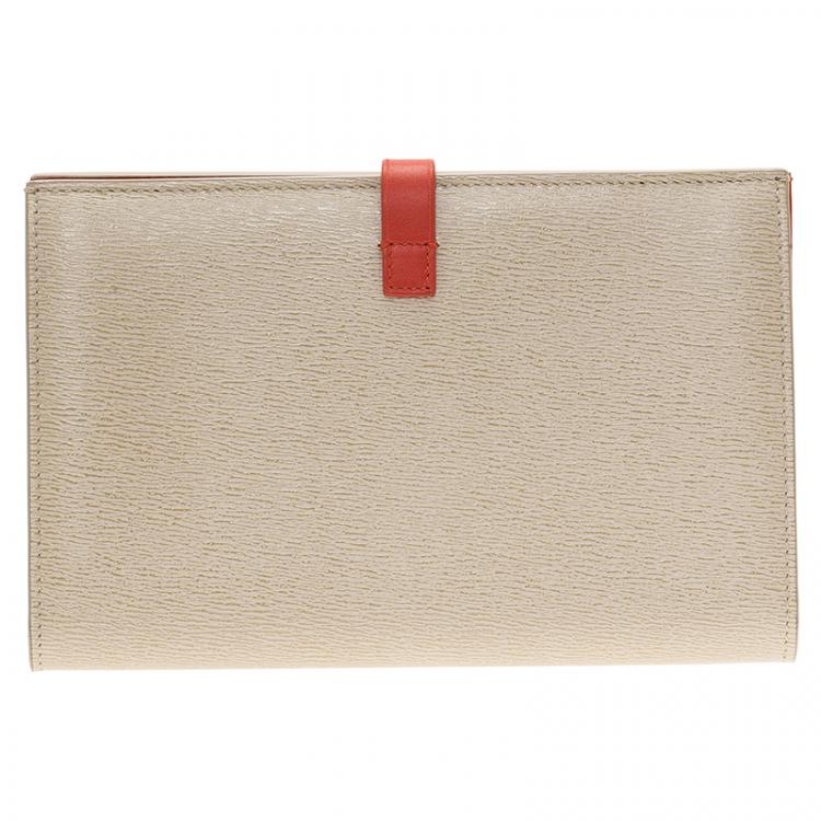 Pre Owned Celine Beige and Red Leather Flap Passport Holder
