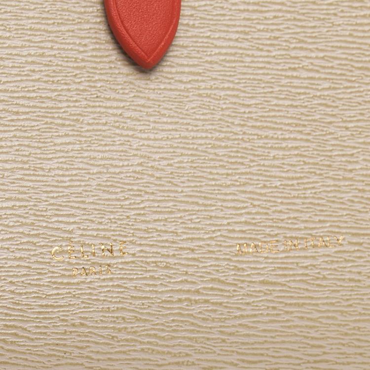Pre Owned Celine Beige and Red Leather Flap Passport Holder