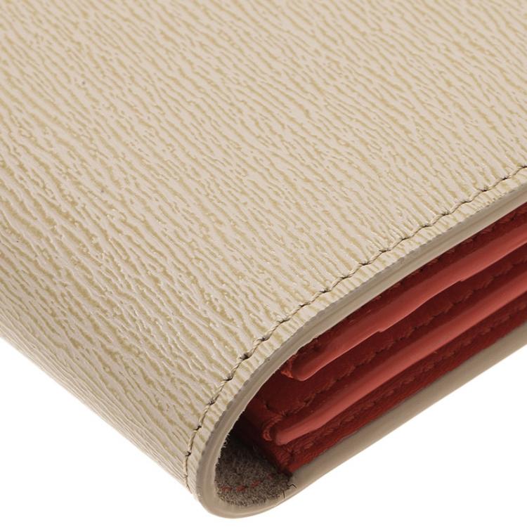 Pre Owned Celine Beige and Red Leather Flap Passport Holder