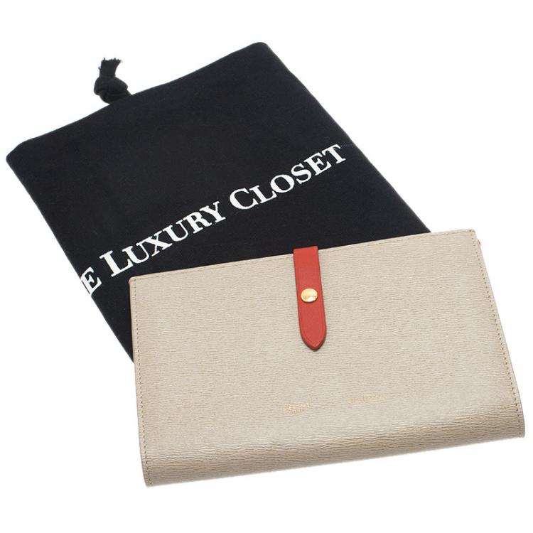 Pre Owned Celine Beige and Red Leather Flap Passport Holder