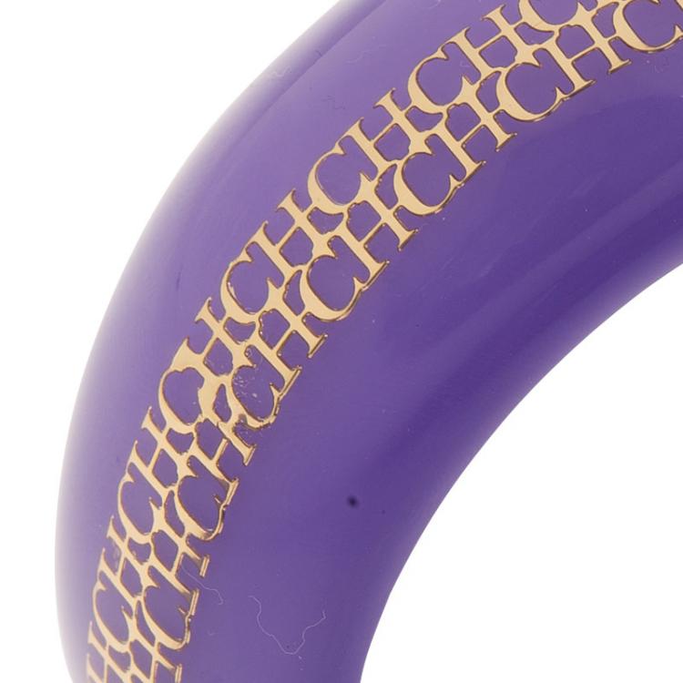 Pre Owned CH Carolina Herrera Purple Resin Gold Tone Metal Wide Bangle 20 cm