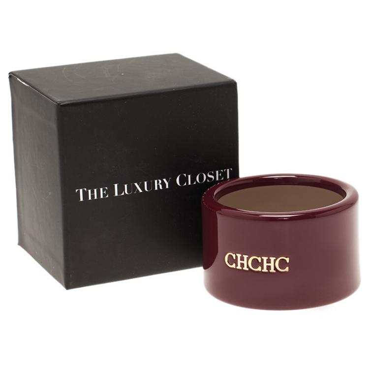 مملوكة مسبقًا CH Carolina Herrera Burgundy Extra Wide Cuff Bracelet Size M