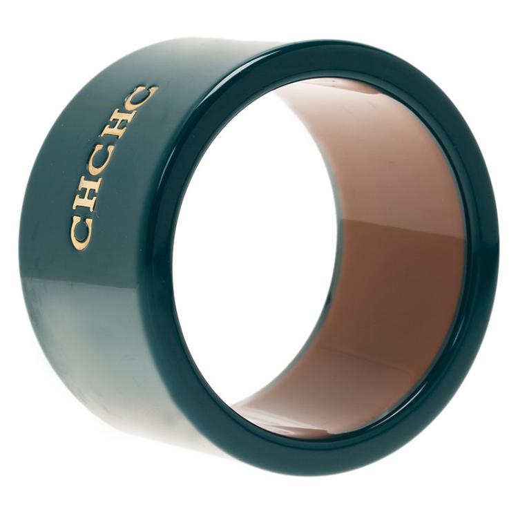 Pre Owned CH Carolina Herrera Green Extra Wide Cuff Bracelet Size M