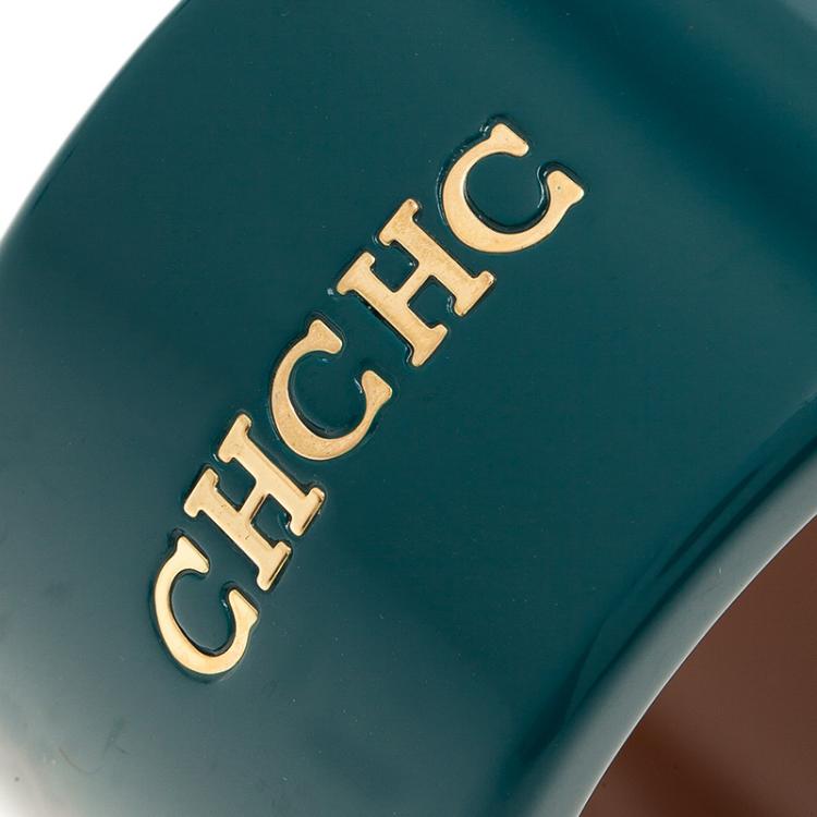 Pre Owned CH Carolina Herrera Green Extra Wide Cuff Bracelet Size M