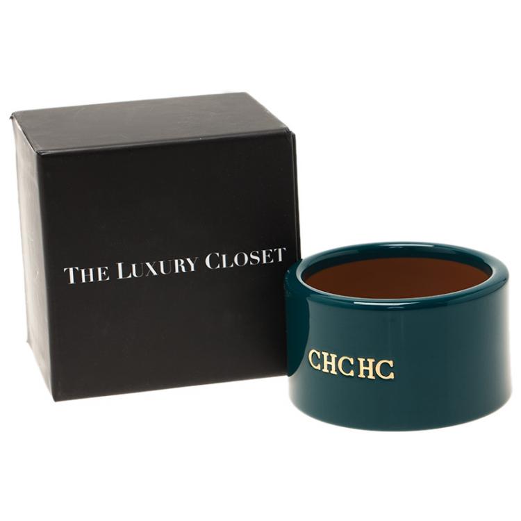 Pre Owned CH Carolina Herrera Green Extra Wide Cuff Bracelet Size M