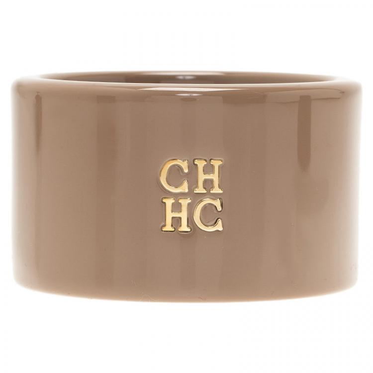 Pre Owned CH Carolina Herrera Beige Extra Wide Cuff Bracelet Size L