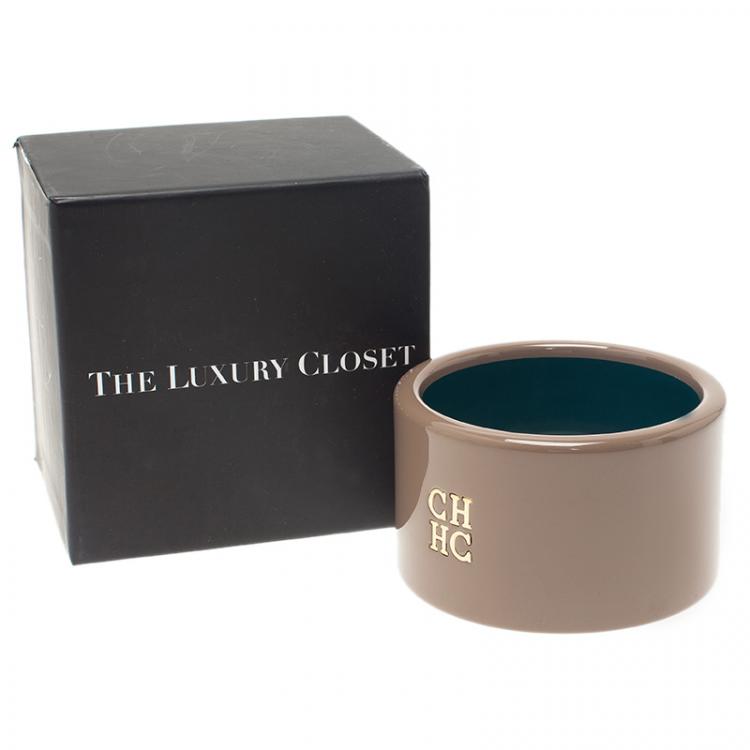 Pre Owned CH Carolina Herrera Beige Extra Wide Cuff Bracelet Size L