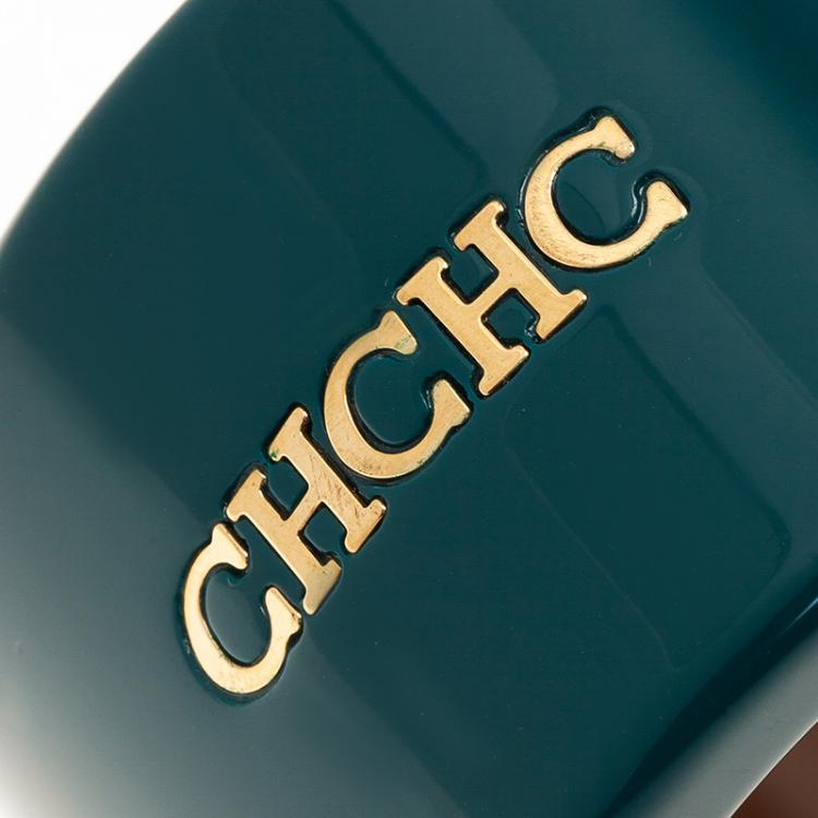 Pre Owned CH Carolina Herrera Green Extra Wide Cuff Bracelet Size M