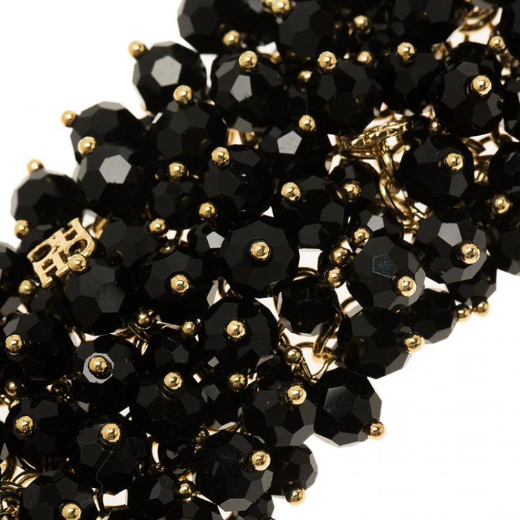 Pre Owned CH Carolina Herrera Black Beads Gold Tone Bracelet