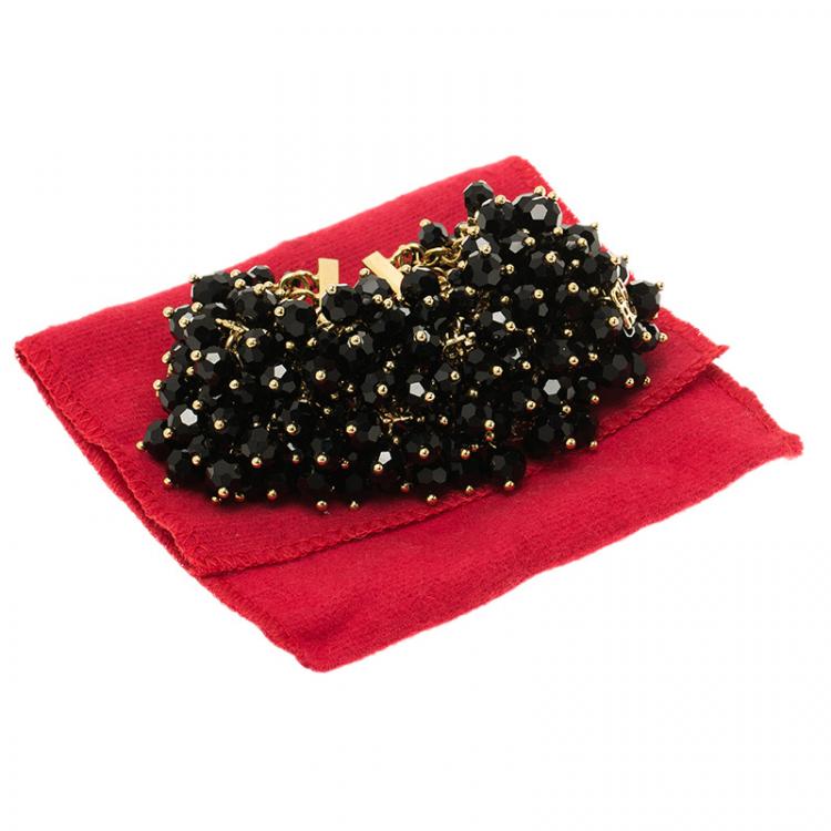Pre Owned CH Carolina Herrera Black Beads Gold Tone Bracelet