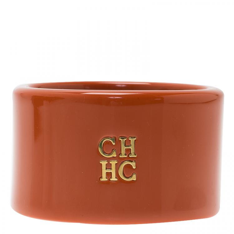 Pre Owned CH Carolina Herrera Orange Extra Wide Cuff Bracelet 