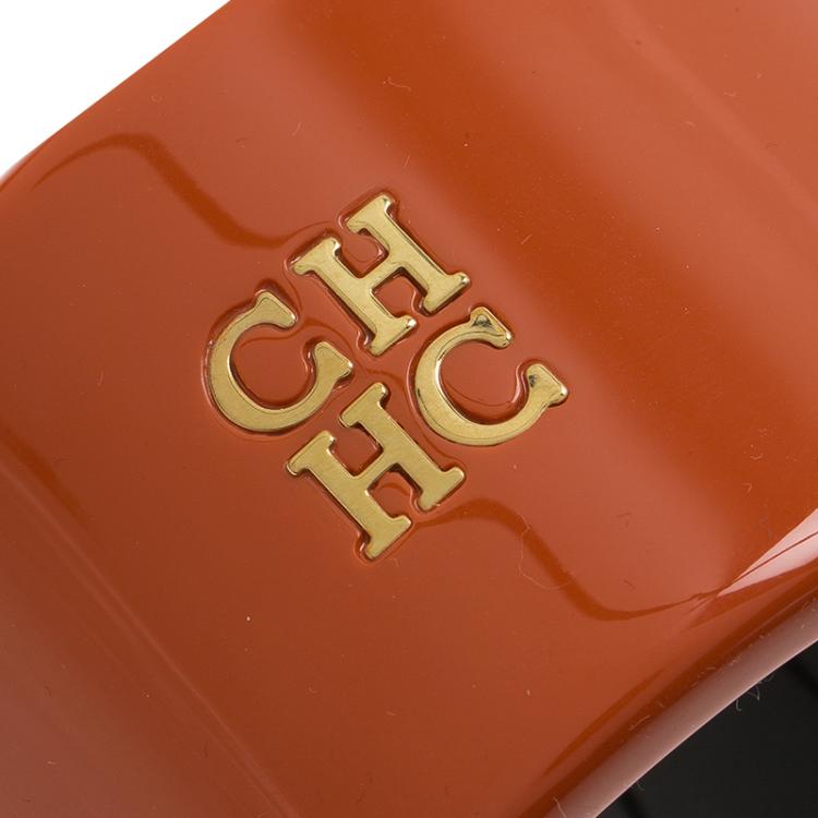 Pre Owned CH Carolina Herrera Orange Extra Wide Cuff Bracelet 