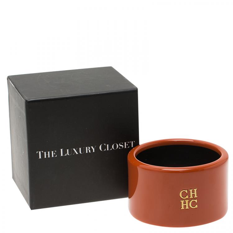 Pre Owned CH Carolina Herrera Orange Extra Wide Cuff Bracelet 
