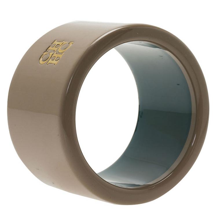 Pre Owned CH Carolina Herrera Beige Extra Wide Cuff Bracelet