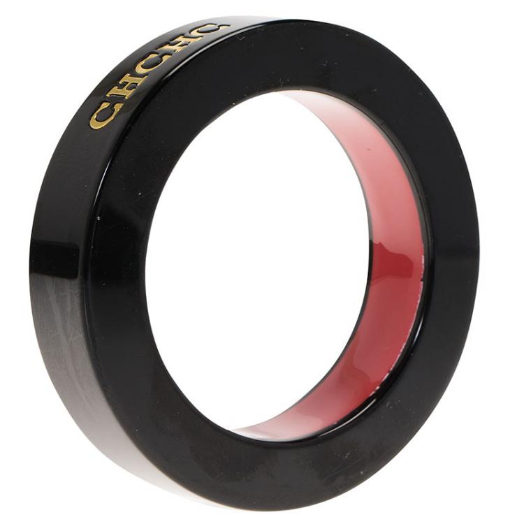 Pre Owned CH Carolina Herrera Black Resin Wide Bangle Bracelet Size 22CM