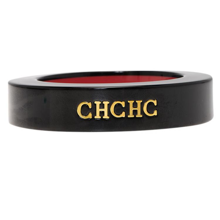 Pre Owned CH Carolina Herrera Black Resin Wide Bangle Bracelet Size 22CM