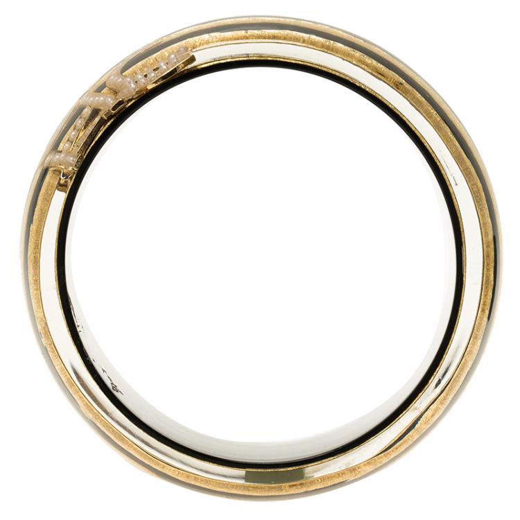 Pre Owned CH Carolina Herrera Black and Gold Resin Bangle Bracelet