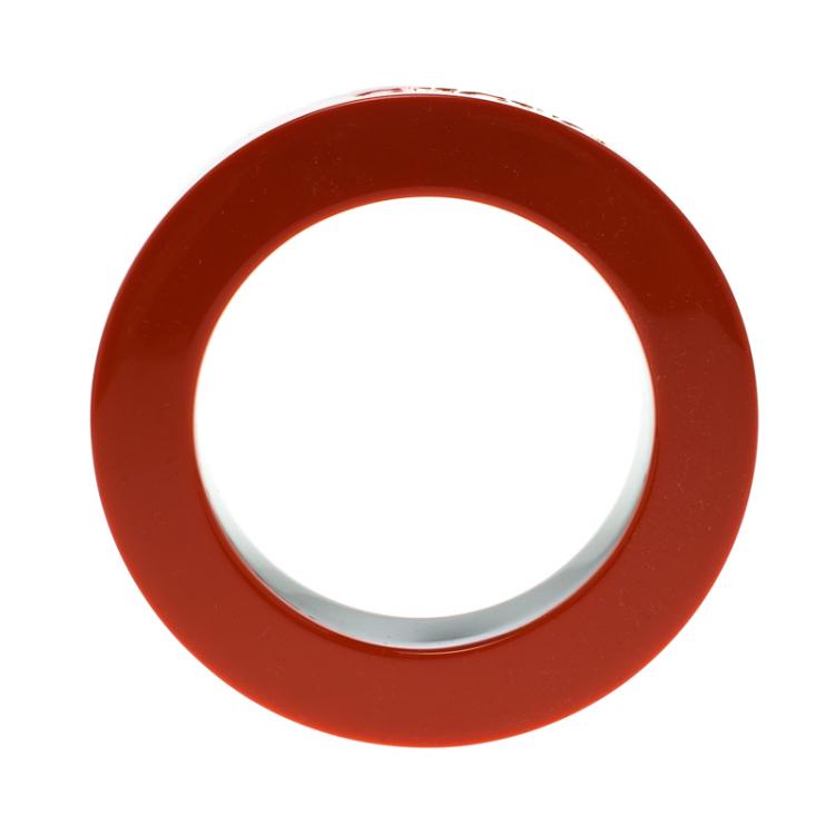 Pre Owned CH Carolina Herrera Orange Resin Gold Tone Wide Bangle 20 cm