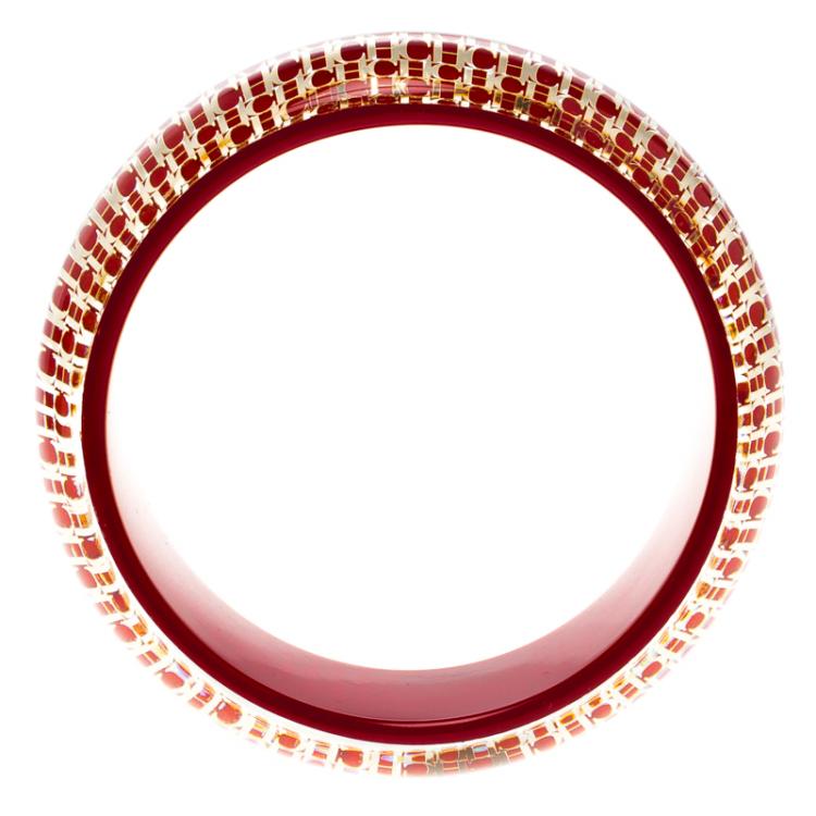 Pre Owned CH Carolina Herrera Red Resin Gold Tone Wide Bangle Bracelet 