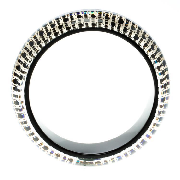 Pre Owned CH Carolina Herrera Black Resin Gold Tone Wide Bangle Bracelet 19cm