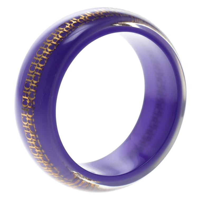 Pre Owned CH Carolina Herrera Purple Resin Gold Tone Wide Bangle Bracelet 21MM