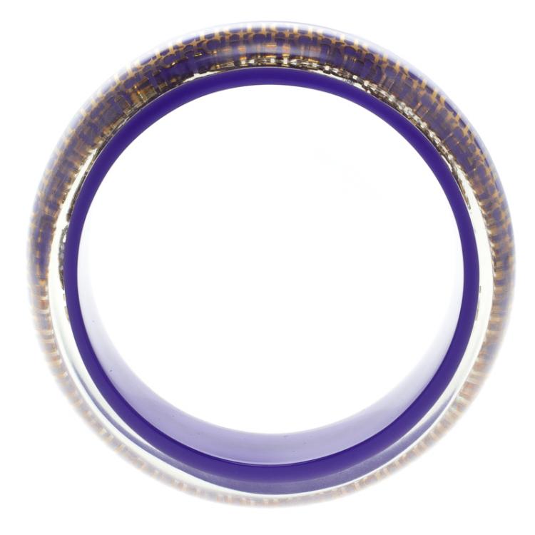 Pre Owned CH Carolina Herrera Purple Resin Gold Tone Wide Bangle Bracelet 21MM