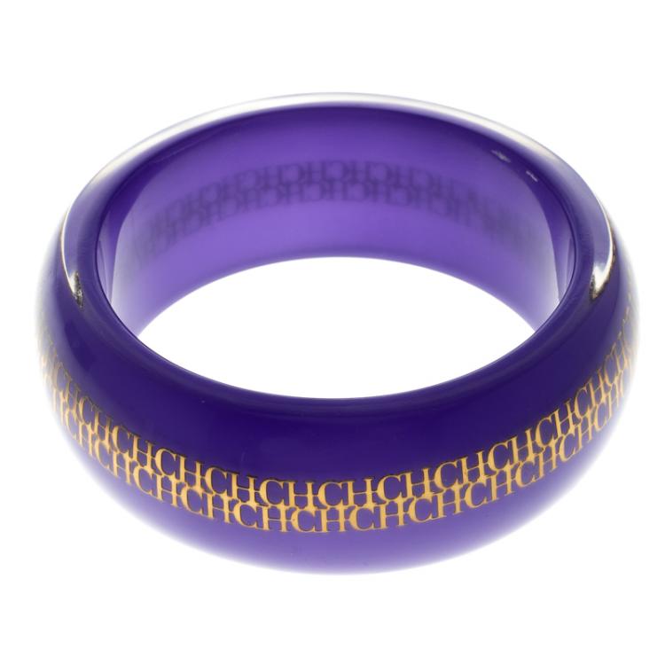 Pre Owned CH Carolina Herrera Purple Resin Gold Tone Wide Bangle Bracelet 21MM