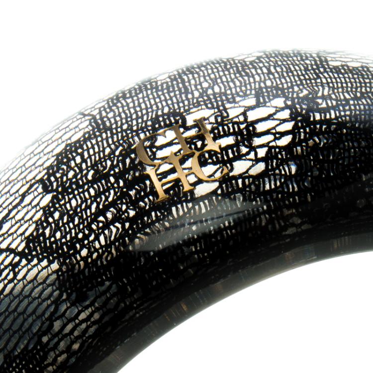 Pre Owned CH Carolina Herrera Black Lace Clear Resin Wide Bangle Bracelet 