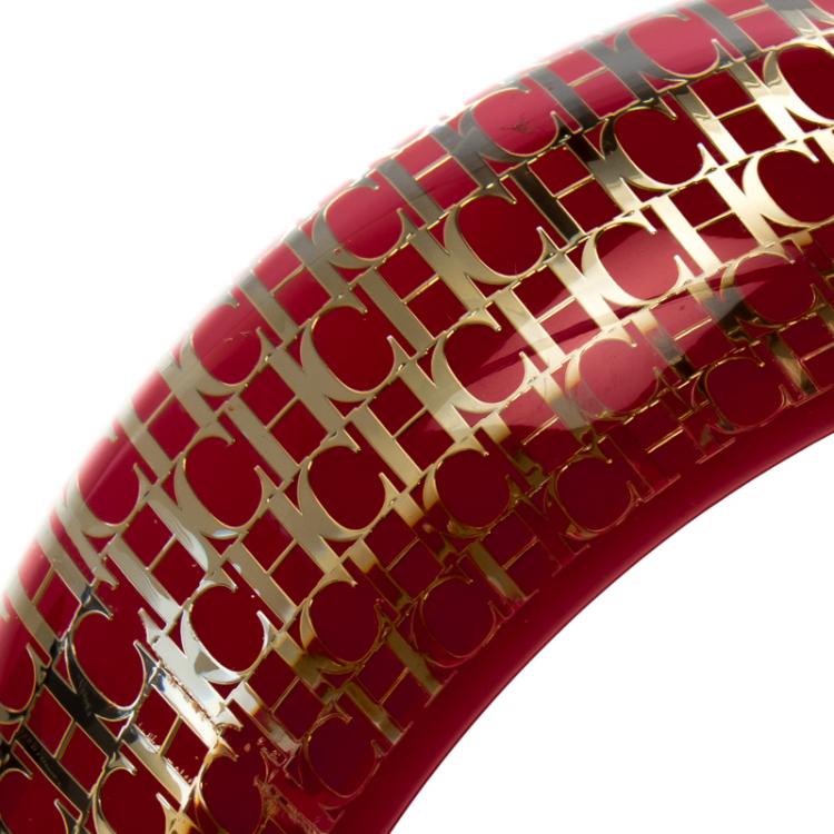 Pre Owned CH Carolina Herrera Red Resin Gold Tone Wide Bangle Bracelet 