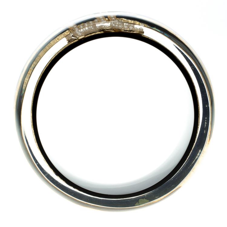 Pre Owned CH Carolina Herrera Faux Pearl Black and Gold Tone Resin Wide Bangle 20cm