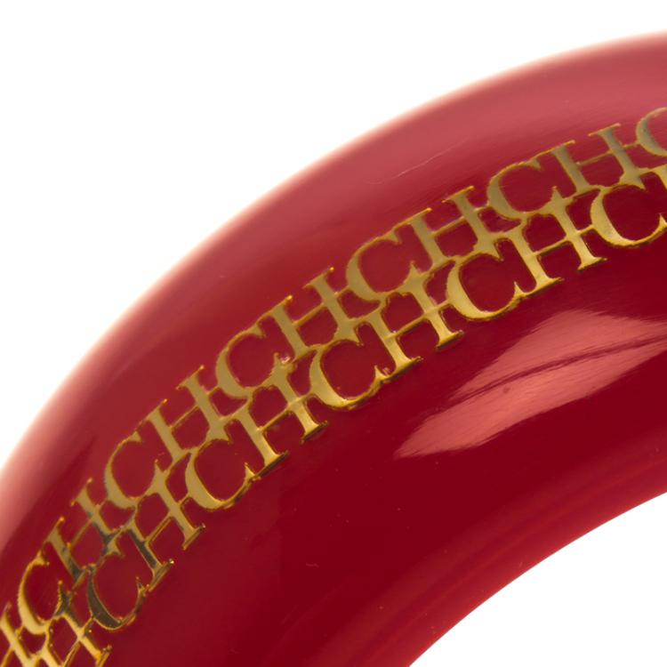 Pre Owned CH Carolina Herrera Red Resin Gold Tone Metal Wide Bangle Bracelet 20cm