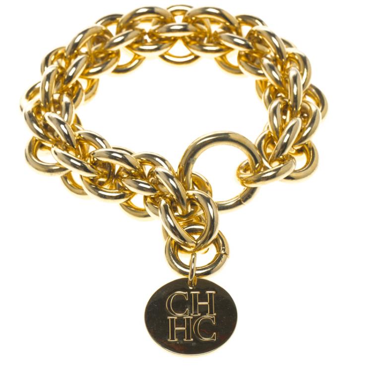 Pre Owned CH Carolina Herrera Gold Tone Chain Bracelet