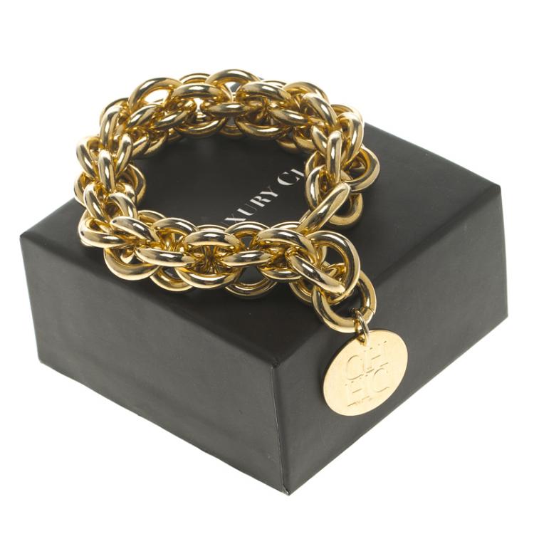 Pre Owned CH Carolina Herrera Gold Tone Chain Bracelet