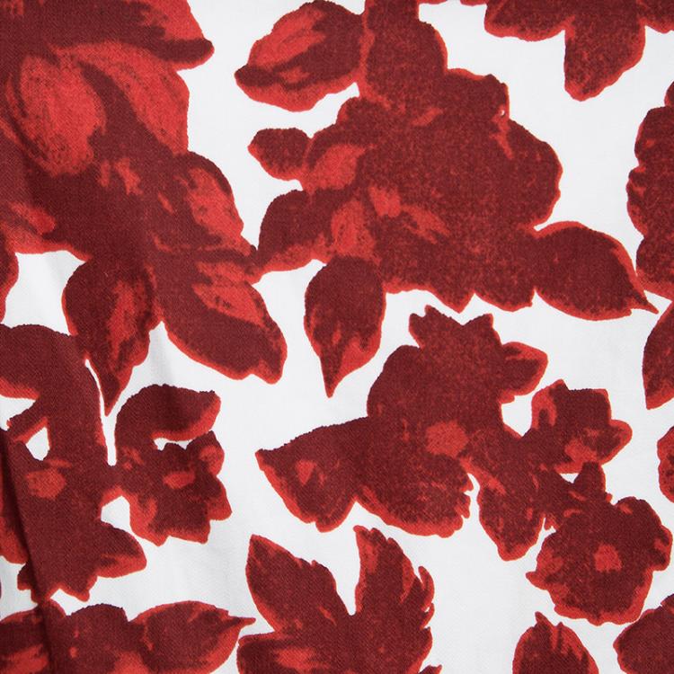 Pre Owned CH Carolina Herrera Red Floral Printed Pleat Detail Sleeveless Dress M