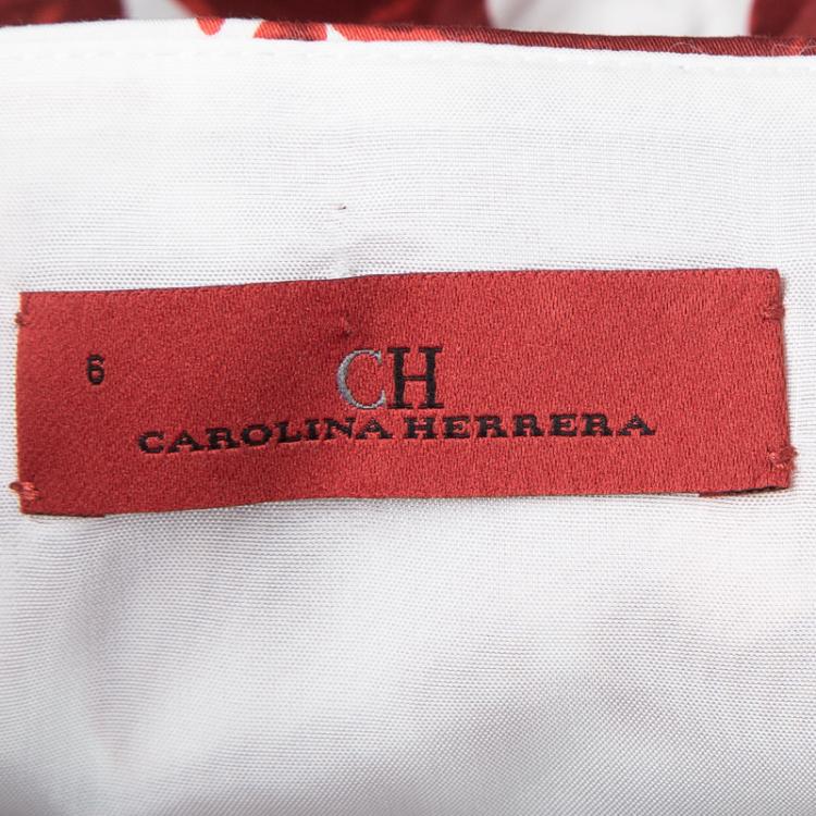 Pre Owned CH Carolina Herrera Red Floral Printed Pleat Detail Sleeveless Dress M