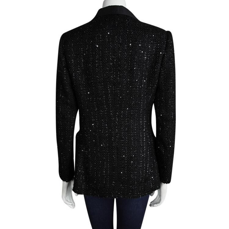 Pre Owned Carolina Herrera Black Sequin Embellished  Tweed Blazer M