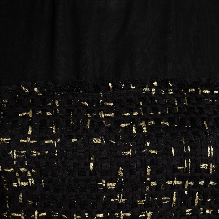 مملوكة مسبقًا CH Carolina Herrera Black and Gold Textured Sleeveless Dress S